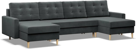 Ecksofa und Wohnlandschaft – Dunkelgrau, U-Form, mit Bettkasten, mit Schlaffunktion, 294 × 92 × 140 cm