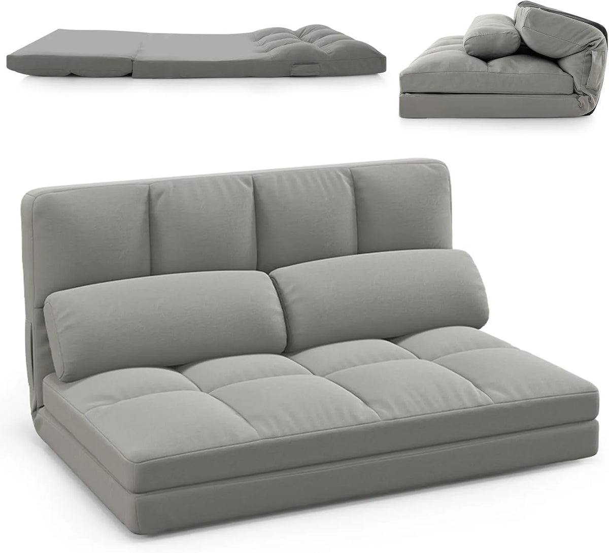 COSTWAY Schlafsofa und Sofabett – mit Schlaffunktion, mit Rückenlehne, mit Kissen, klappbar, grau, verstellbar