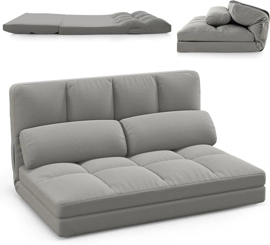COSTWAY Schlafsofa und Sofabett – mit Schlaffunktion, mit Rückenlehne, mit Kissen, klappbar, grau, verstellbar
