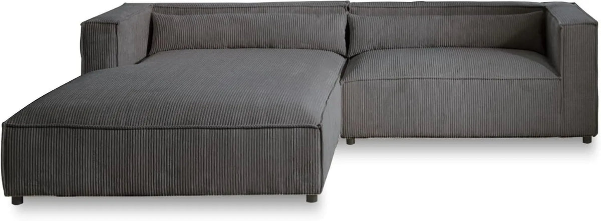 Ecksofa und Wohnlandschaft: ELA, linke Ausrichtung, mit Samtbezug, 4-Sitzer, grau