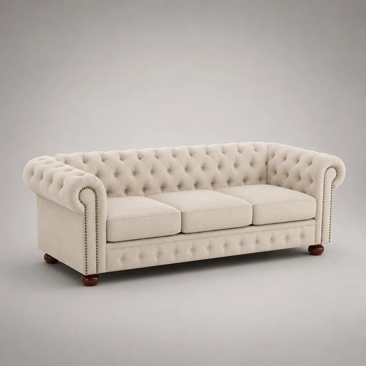 Chesterfield Sofa Stoff Beige 3-Sitzer