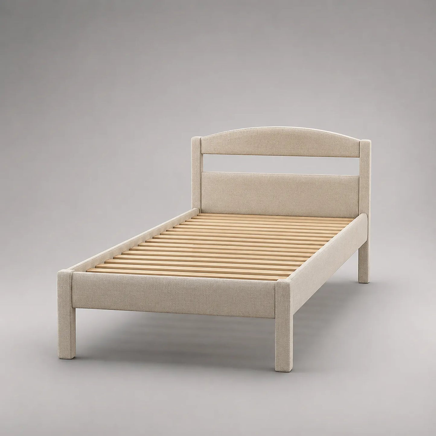Einzelbett Stoff Beige mit Massivholzrahmen