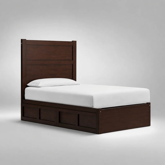 Einzelbett aus Holz Dunkelbraun mit Matratze und Kissen