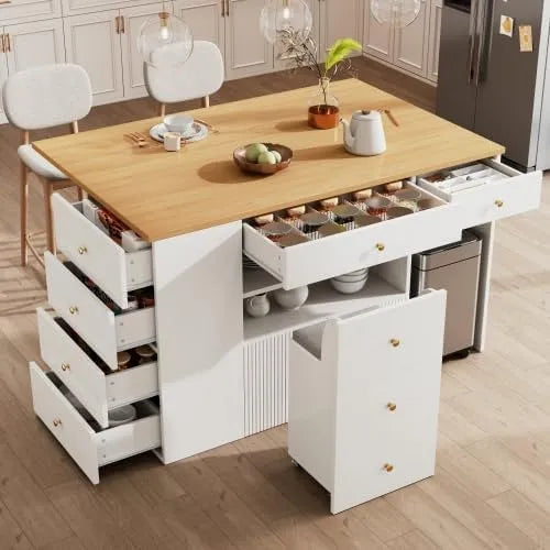 Barhocker und Tresenhocker — mit Stauraum, mit Schubladen, ausziehbar, mit Rollen, 6 Schubladen, 140 × 40, weiß