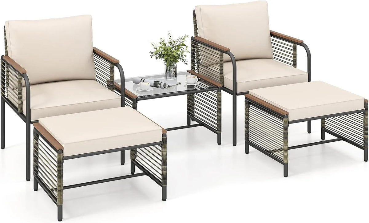 COSTWAY Gartenmöbel-Set und Lounge-Set — mit Kissen, aus Polyrattan, beige