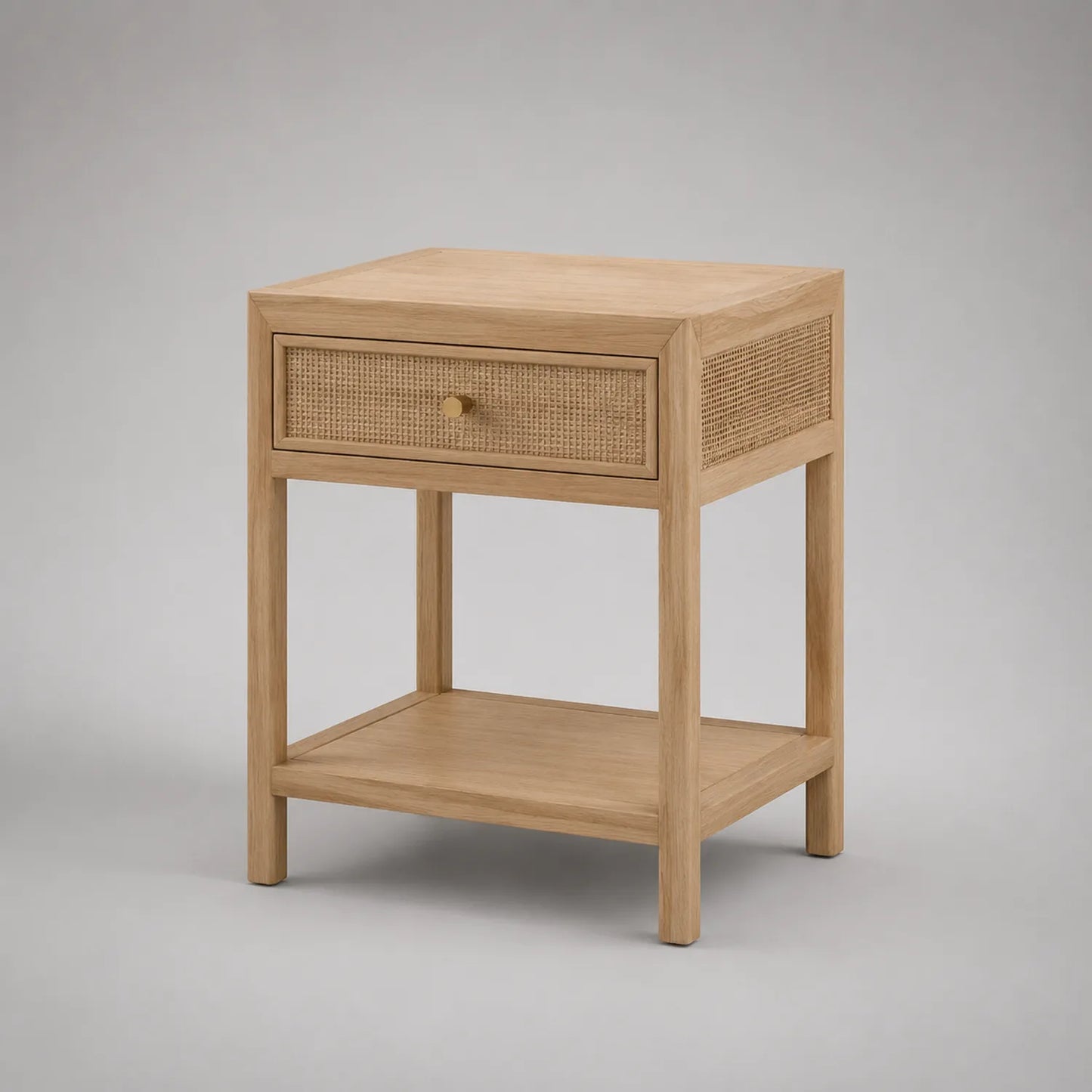 Eichenholz Nachttisch mit Rattan Schublade