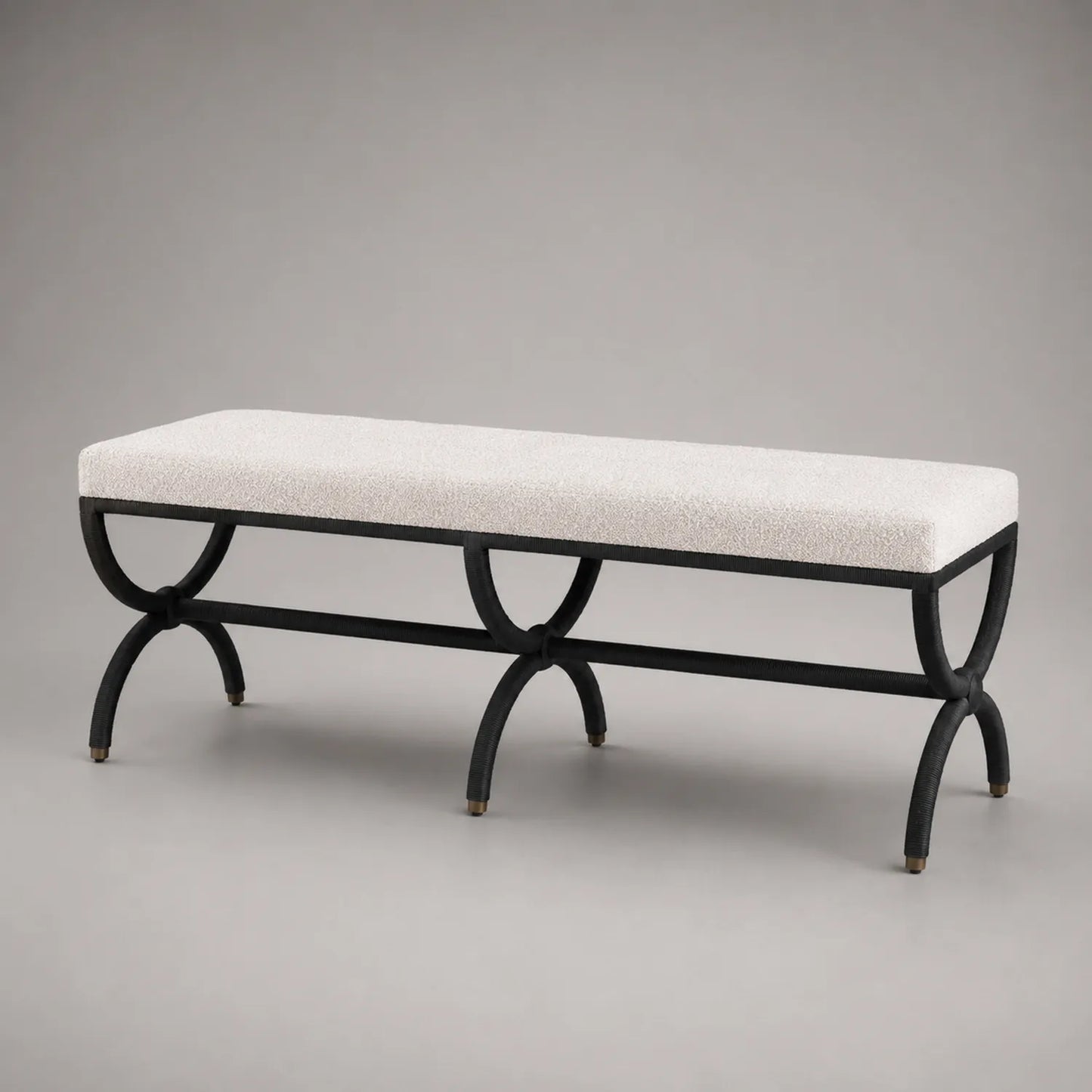 Bank mit Stahlrahmen und Bouclé-Polsterung 120 cm Creme