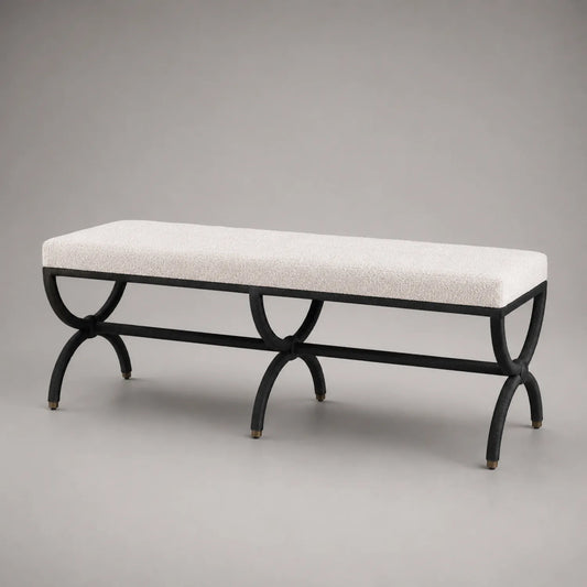 Bank mit Stahlrahmen und Bouclé-Polsterung 120 cm Creme