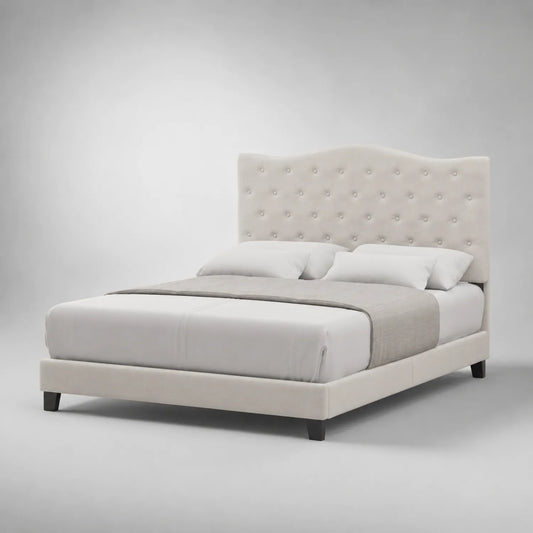 Gewebtes Bett 200x180 cm Beige mit Holzbeinen
