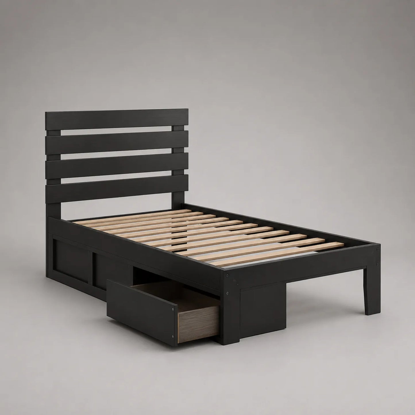 Einzelbett mit Schublade aus Holz Schwarz 200x90 cm