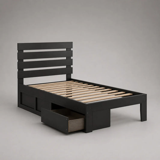 Einzelbett mit Schublade aus Holz Schwarz 200x90 cm