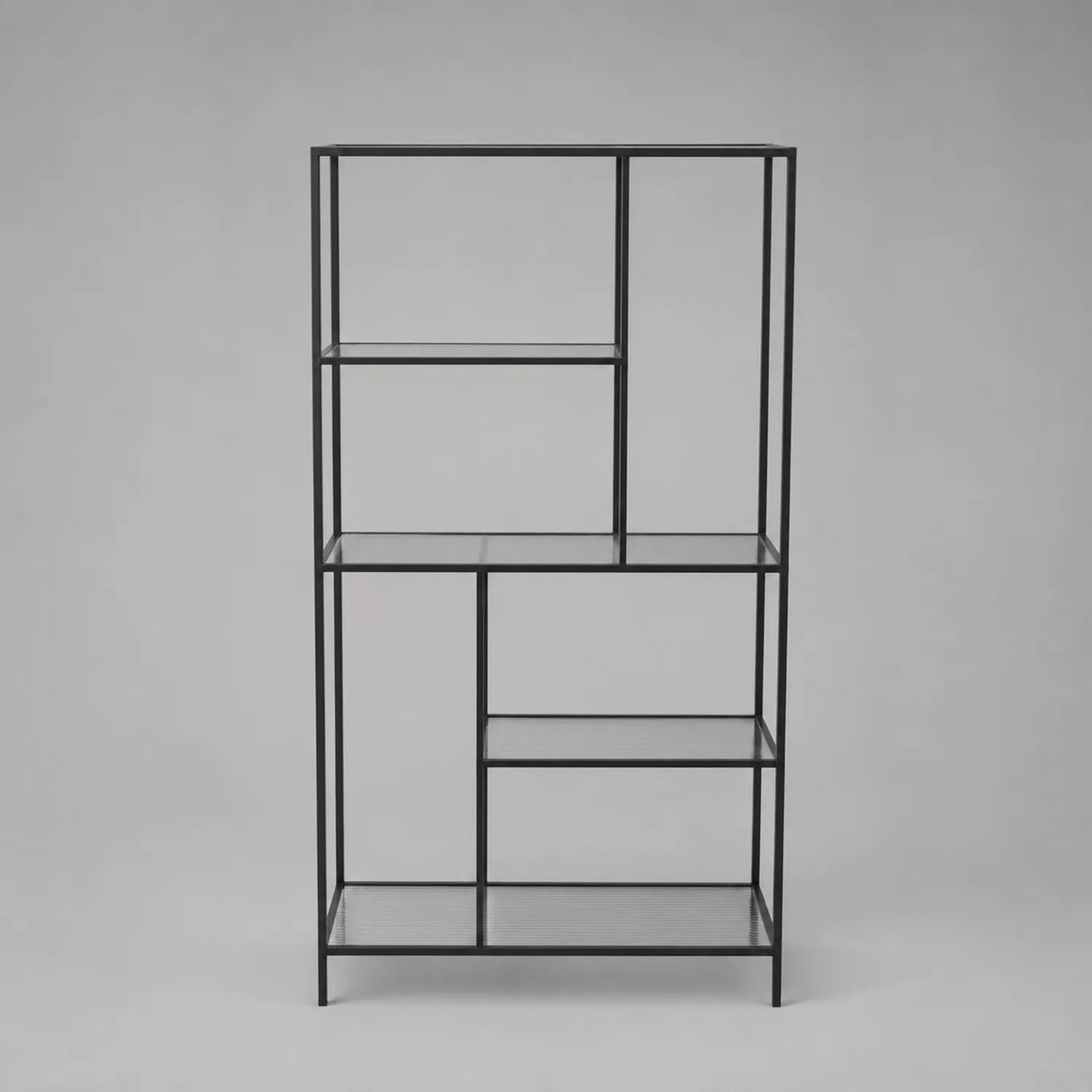 Metallregal mit Glasböden, Schwarz, 180x100x35cm