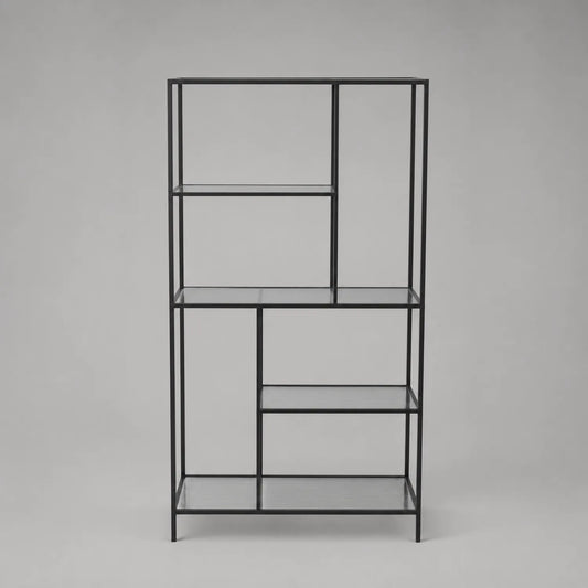 Metallregal mit Glasböden, Schwarz, 180x100x35cm