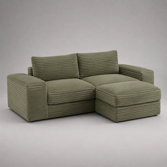 Ecksofa Cord 3-Sitzer mit Ottomane Olivgrün