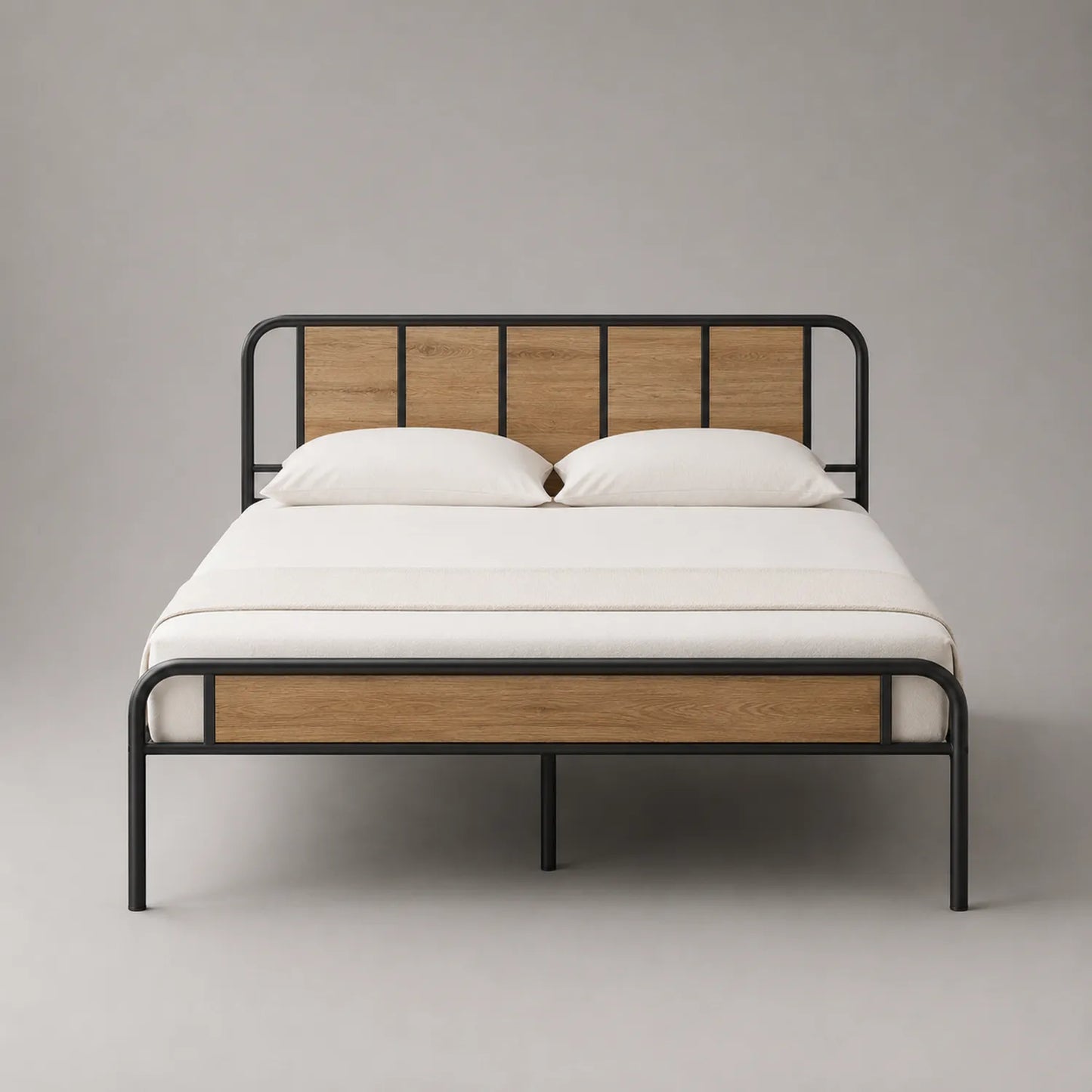 Metallrahmen-Doppelbett mit Eichenholzpaneel Schwarz/Eiche