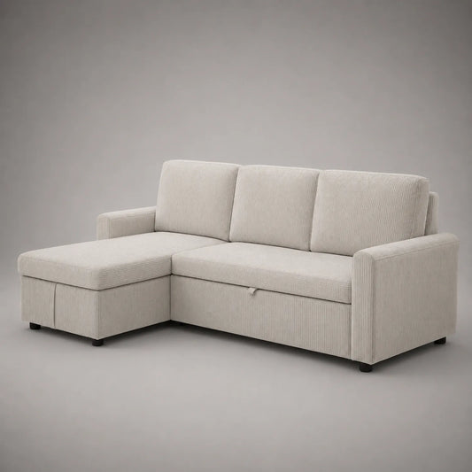 Ecksofa mit Schlaffunktion Cord Beige 250 cm