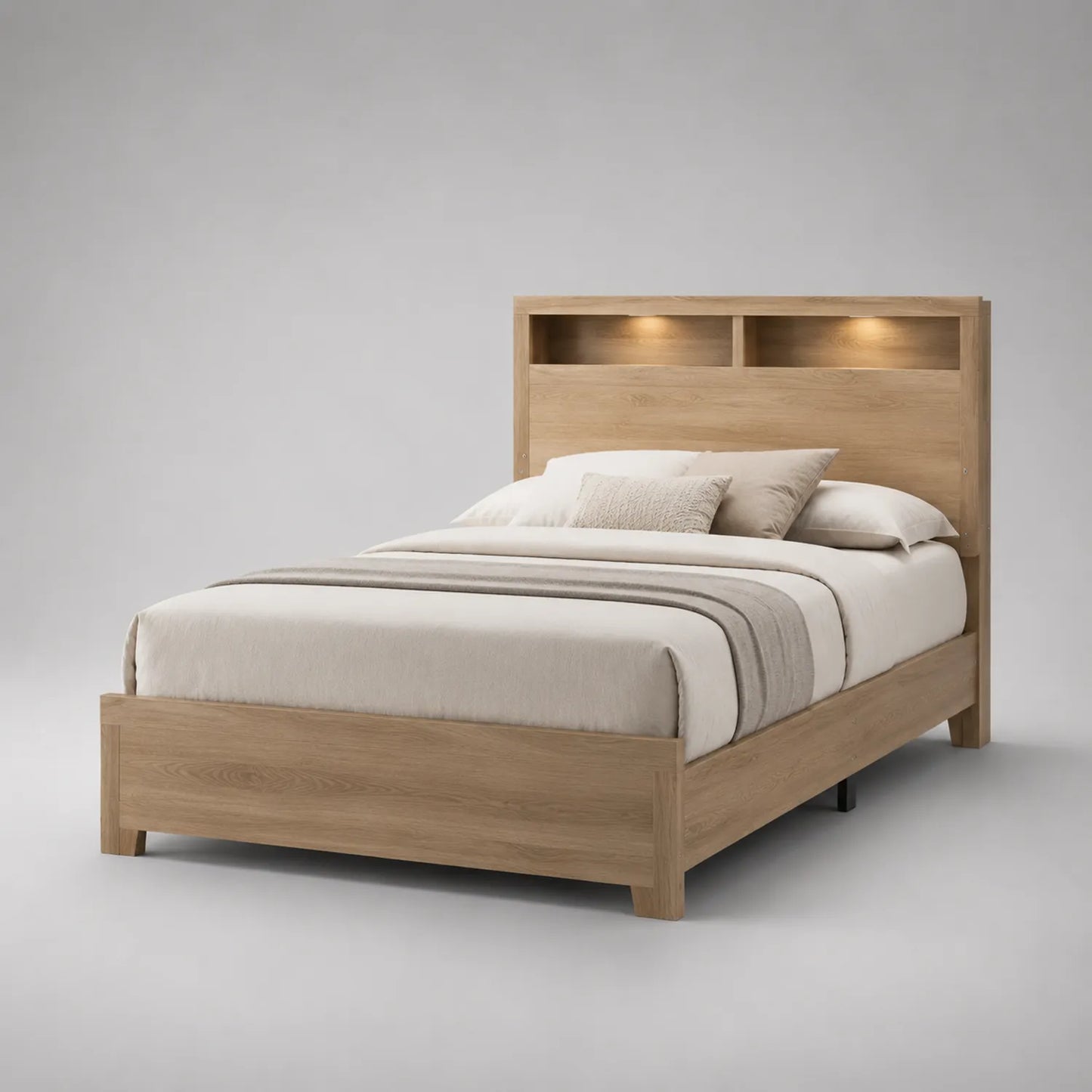 Holzbett mit Regal und LED-Licht Eiche 200x160 cm
