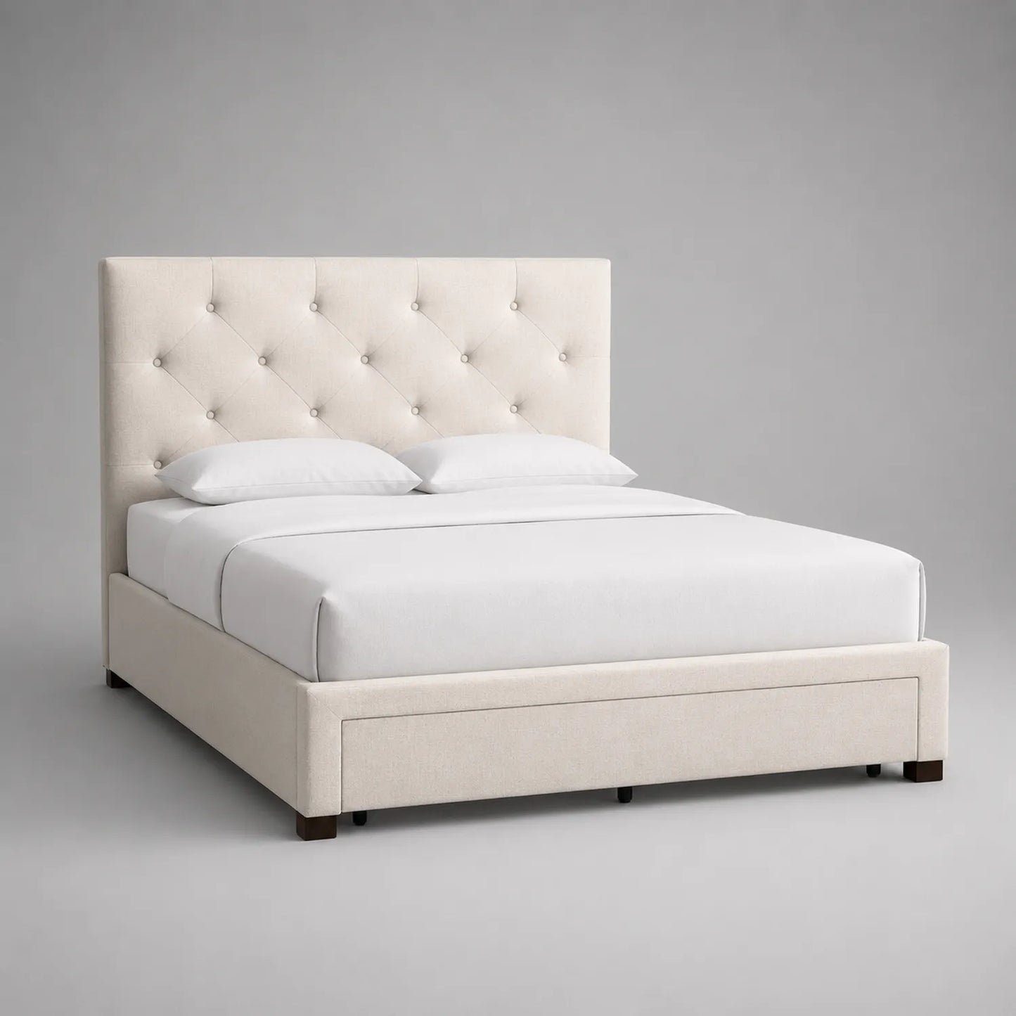 Stoff Doppelbett 180x200 cm Beige mit Holzfüße