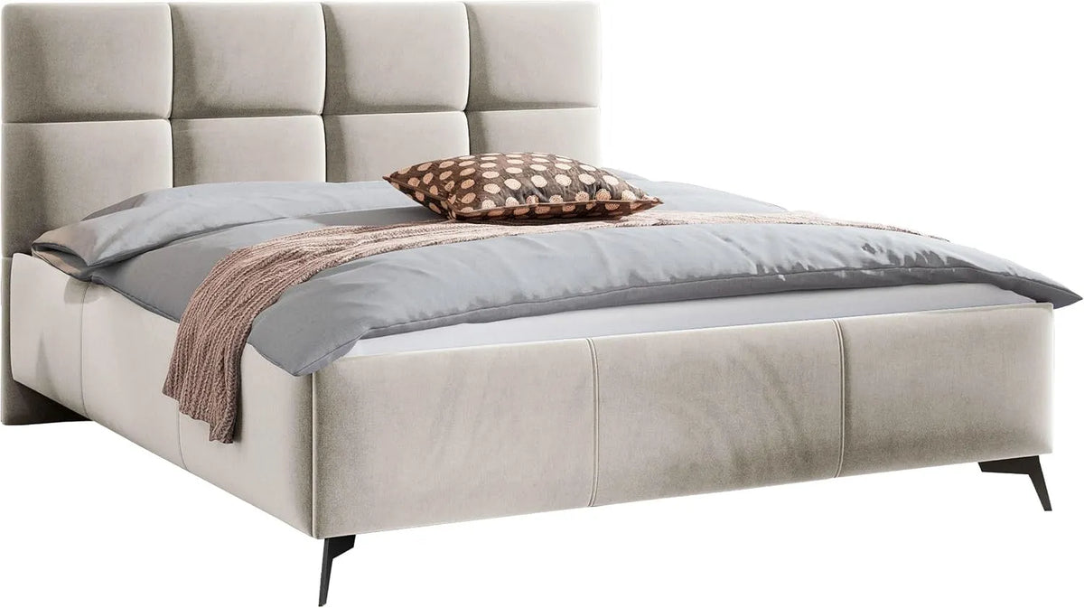 Polsterbett und gepolstertes Bettgestell — mit Bettkasten, mit Lattenrost, 140 × 200 cm, aus Metall